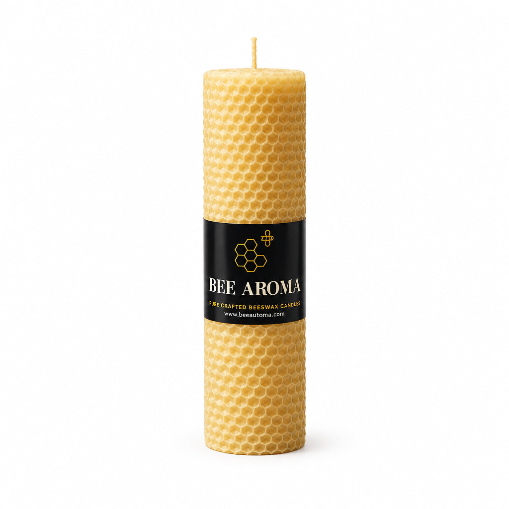 Beeswax pillar candle rolled honeycomb - 20cm