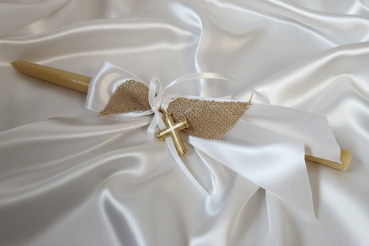 Palm Sunday Candles • Easter Lambathes GOLD / SILVER cross