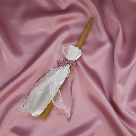 Palm Sunday Candle with pink enamel cross /lambathes Orthodox Easter