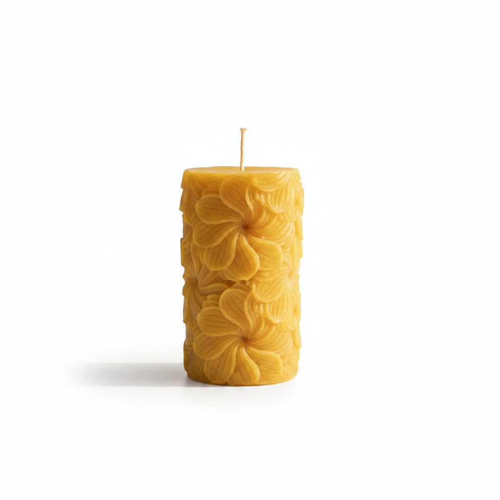 Floral detail beeswax pillar candle
