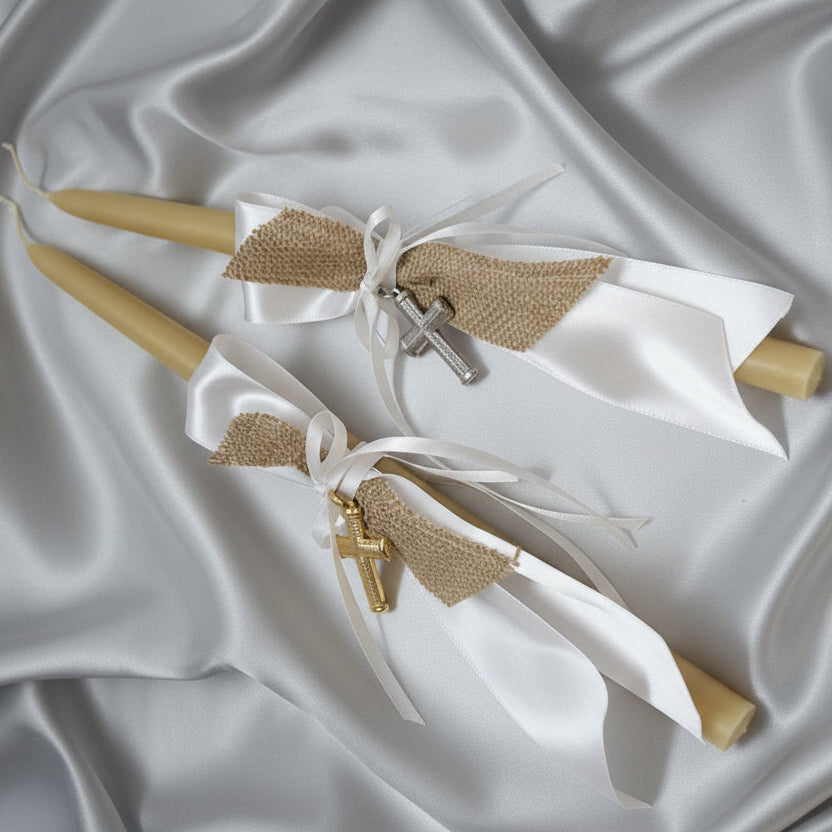 Palm Sunday Candles • Easter Lambathes GOLD / SILVER cross