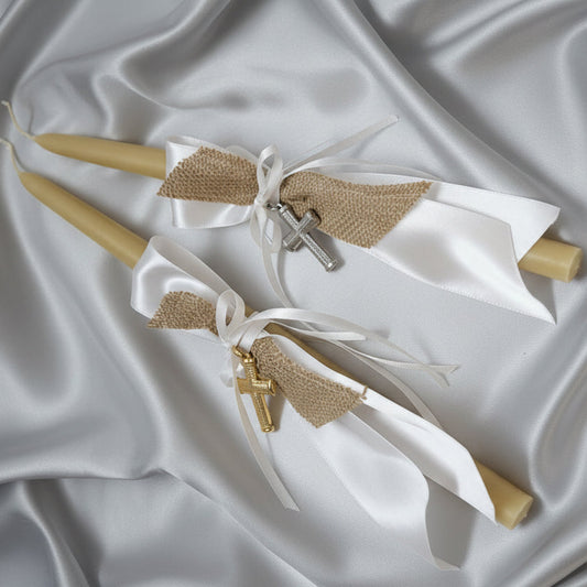 Palm Sunday Candles • Easter Lambathes GOLD / SILVER cross