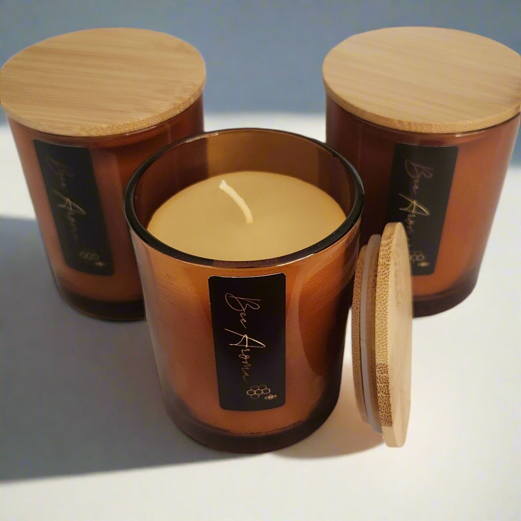Australian Beeswax Candle in Amber Jar 40 hour burn time