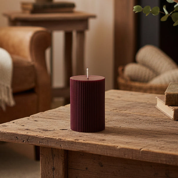 Burgundy Beeswax Pillar Candle