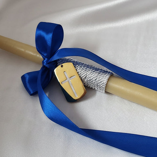 Beeswax Palm Sunday - Orthodox Easter candles / Boys  Lambatha with gold cross pendant
