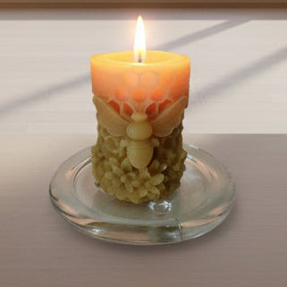 Bee Pillar Beeswax Candle - 8cm