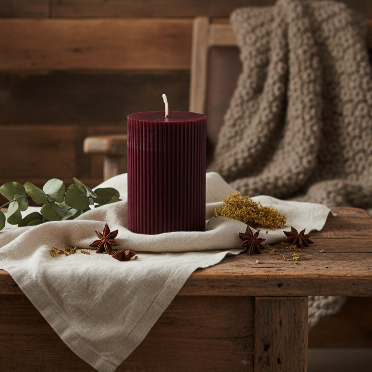 Burgundy Beeswax Pillar Candle