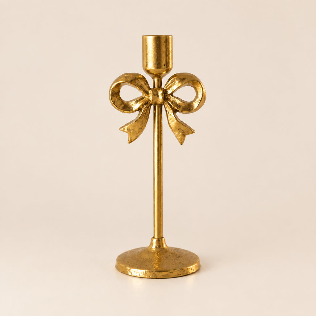 Gold Candle Taper Holder with Bow