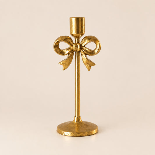 Gold Candle Taper Holder with Bow