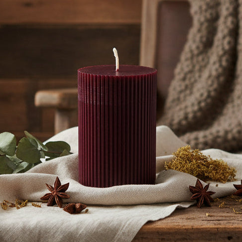 Burgundy Beeswax Pillar Candle