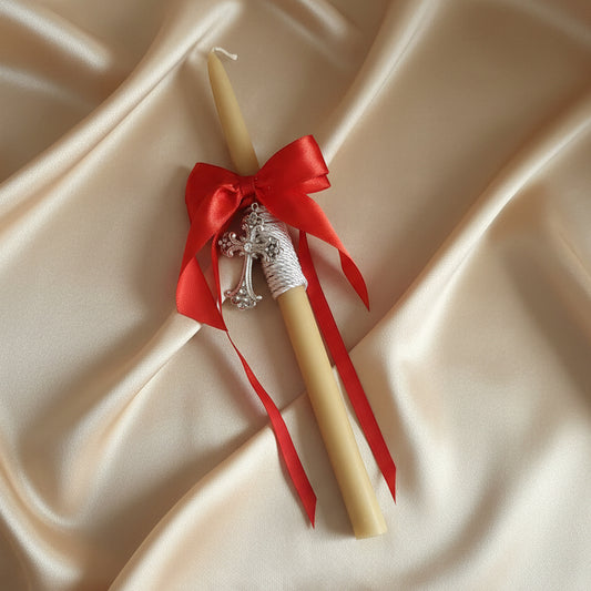 Beeswax Girls Palm Sunday - Orthodox Easter candles / Lambatha large cross
