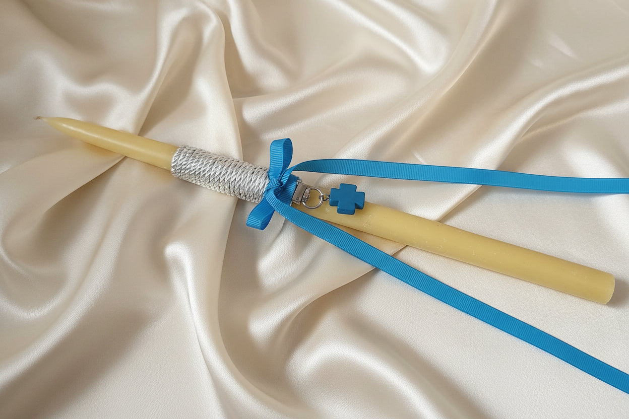 Orthodox Easter Lambades / Lambathes Palm Sunday candles with turquoise cross