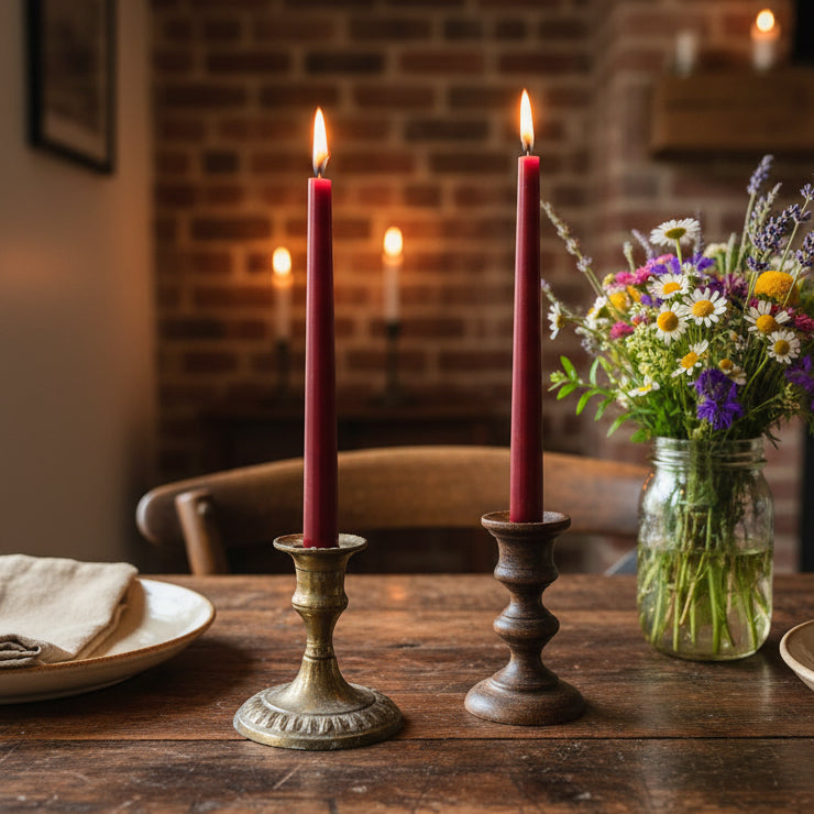 Beeswax burgundy taper candles - set of 2