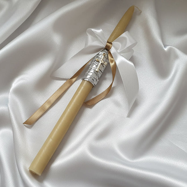 Beeswax Palm Sunday Orthodox Easter candles Enamel gold cross