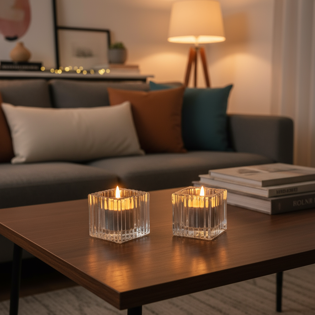 Tealight glass holders with beeswax tealight candles