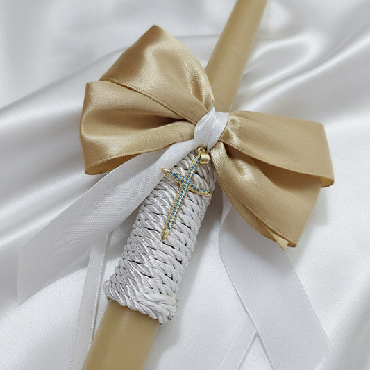 Beeswax Palm Sunday Orthodox Easter candles Gold torquoise cross