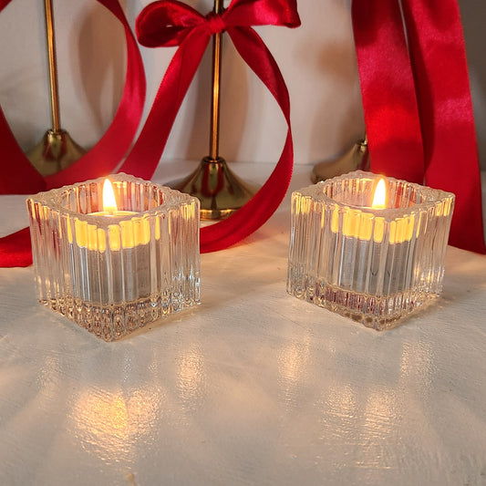 Tealight glass holders with beeswax tealight candles