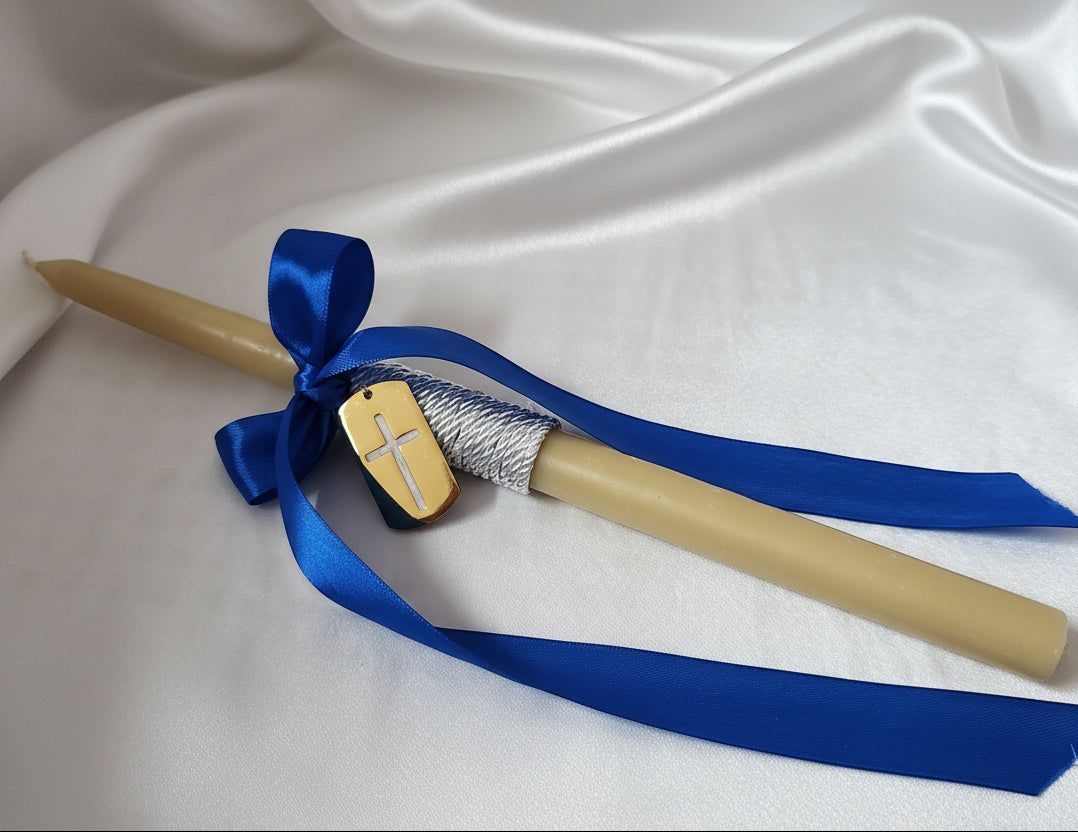 Beeswax Palm Sunday - Orthodox Easter candles / Boys  Lambatha with gold cross pendant