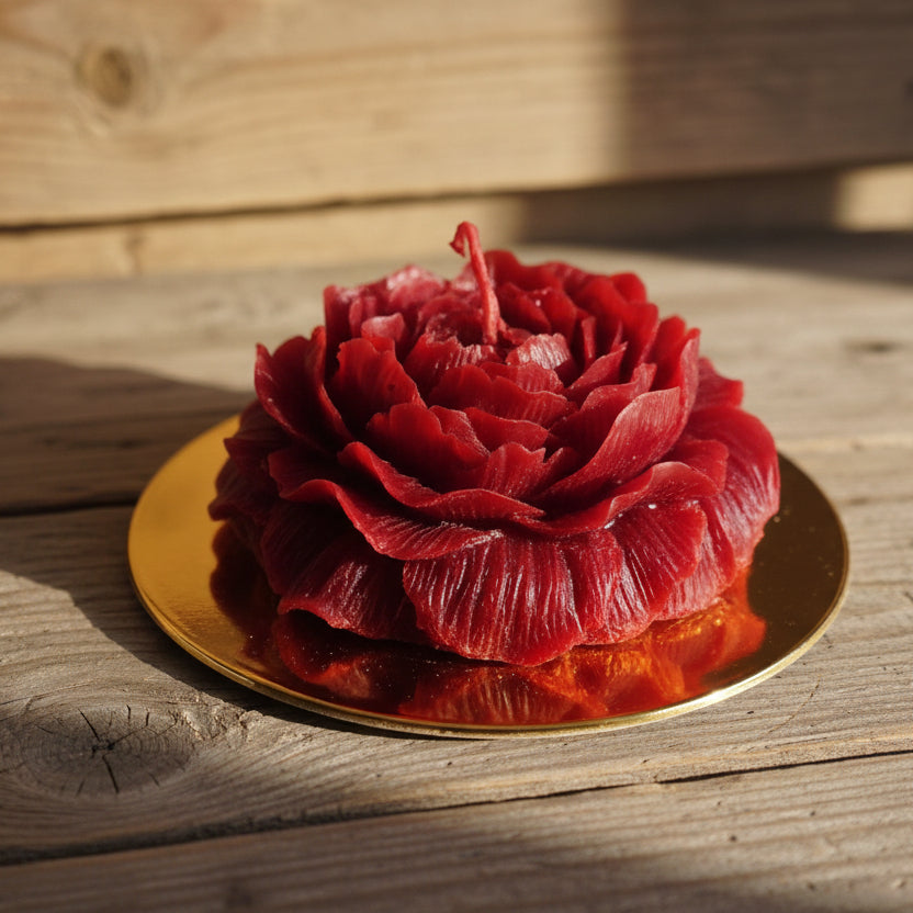 Burgundy Peony beeswax candle
