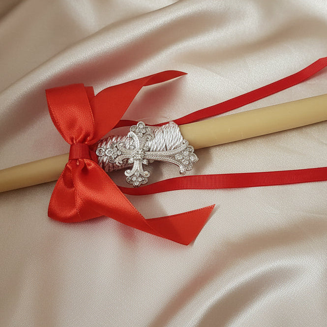 Beeswax Girls Palm Sunday - Orthodox Easter candles / Lambatha large cross