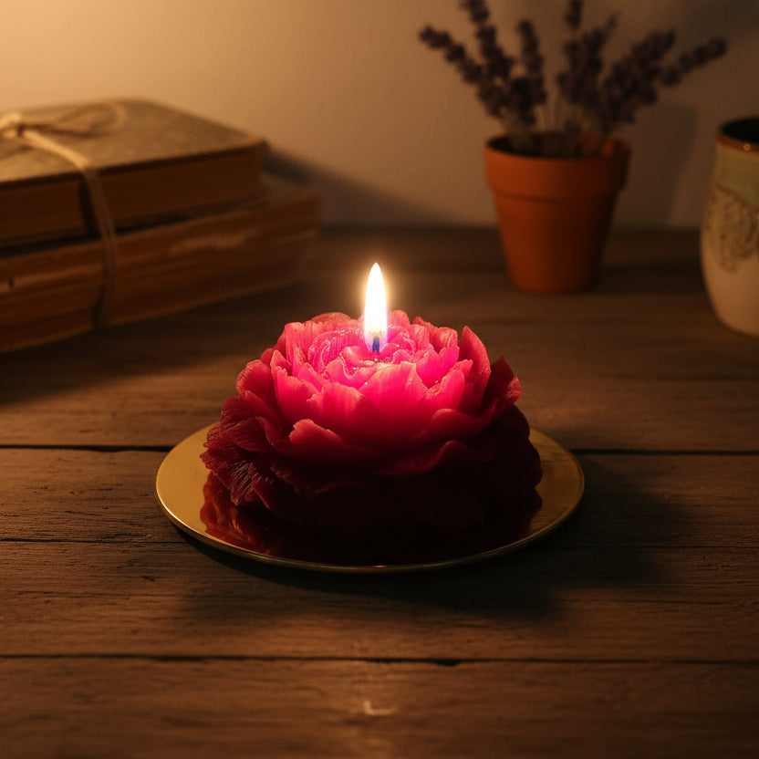 Burgundy Peony beeswax candle