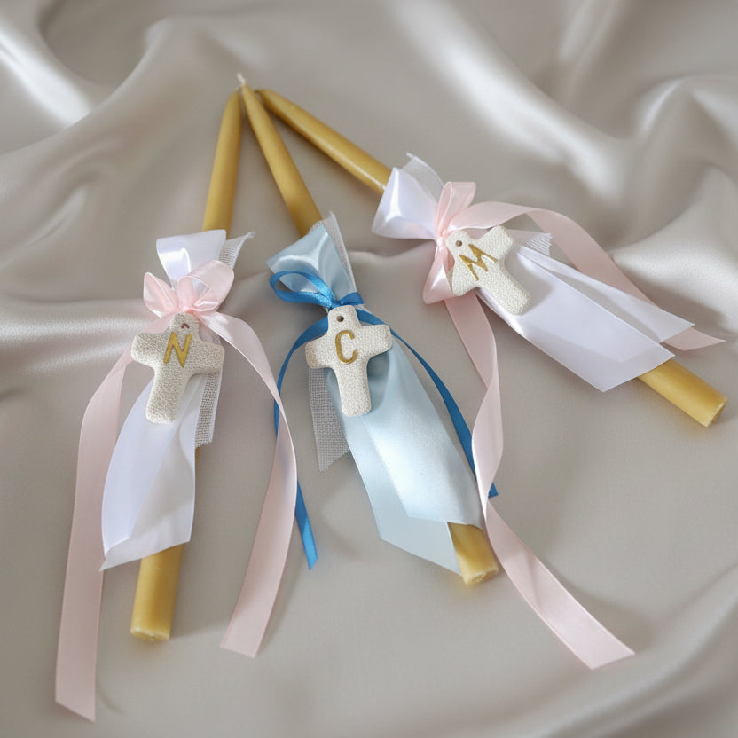 Beeswax Easter Candles - Orthodox - Lambathes with initial cross lava rock