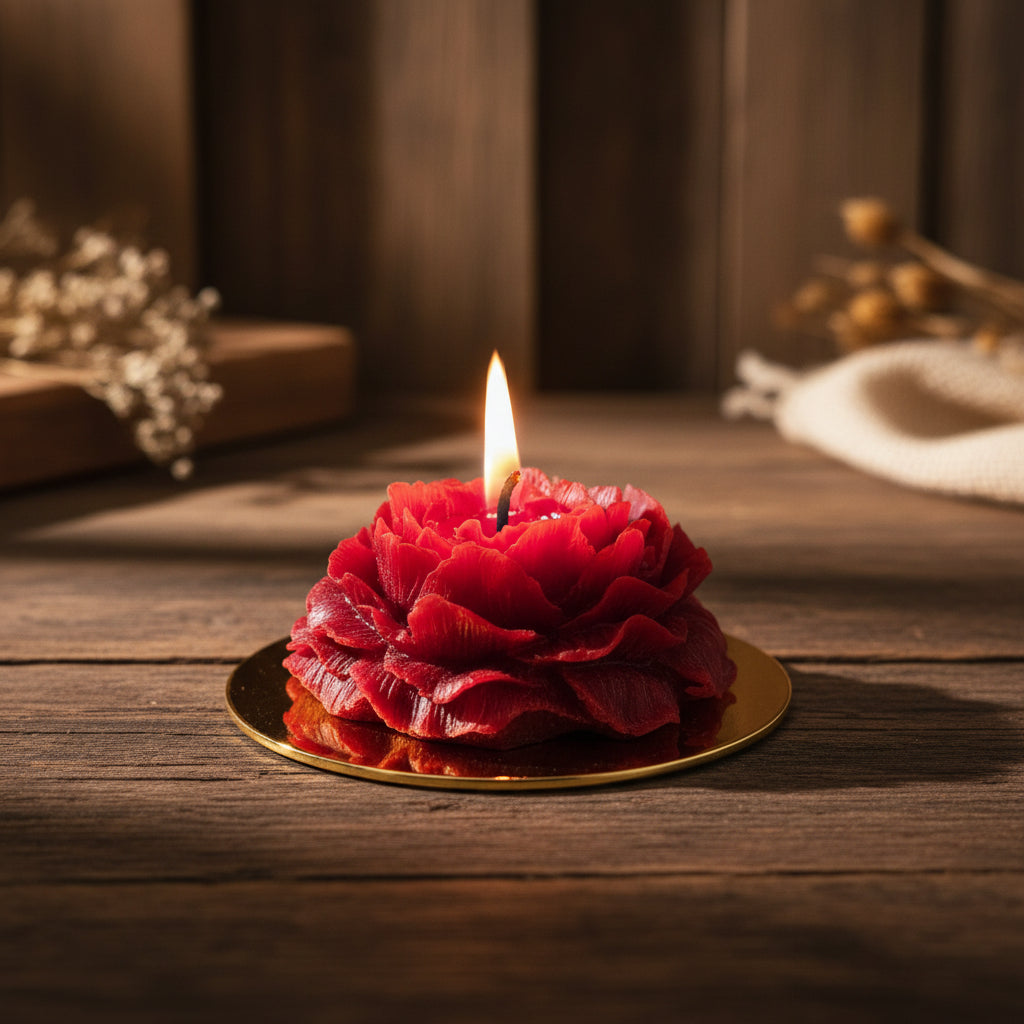 Burgundy Peony beeswax candle