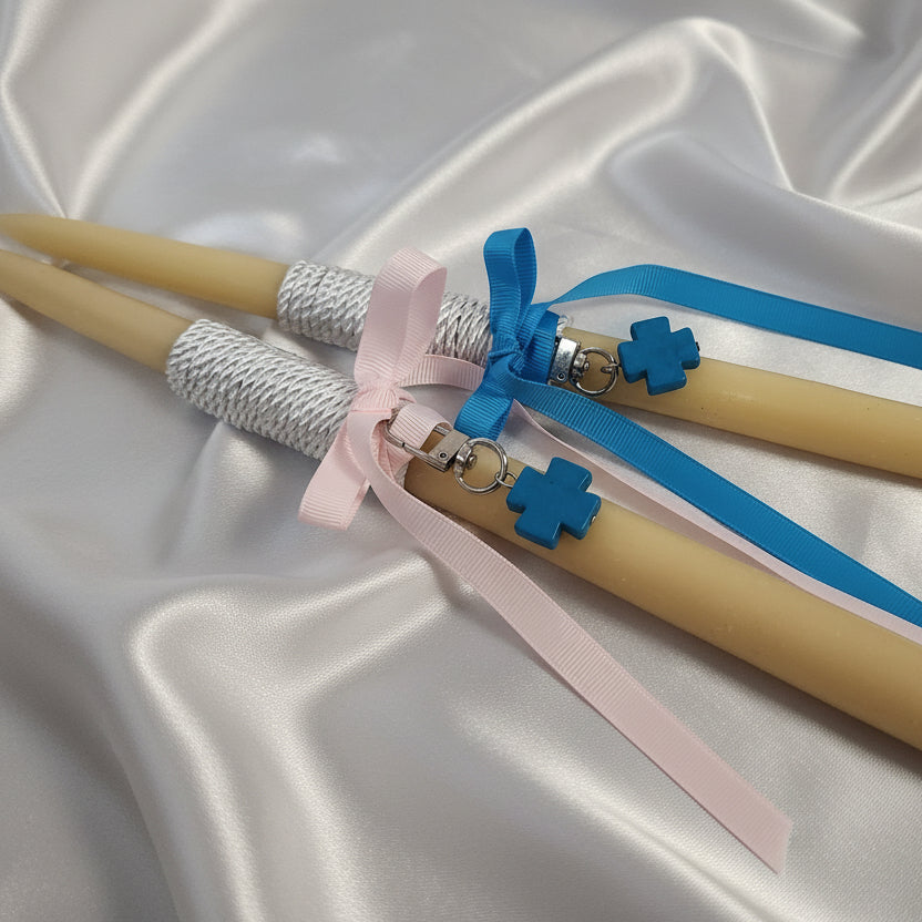 Orthodox Easter Lambades / Lambathes Palm Sunday candles with turquoise cross