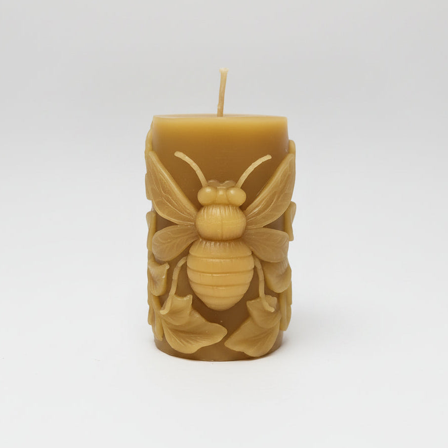 Bee Pillar Beeswax Candle - 10cm