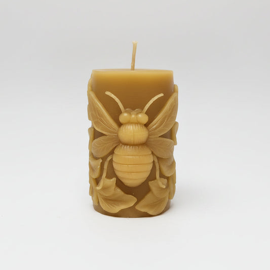 Bee Pillar Beeswax Candle - 10cm