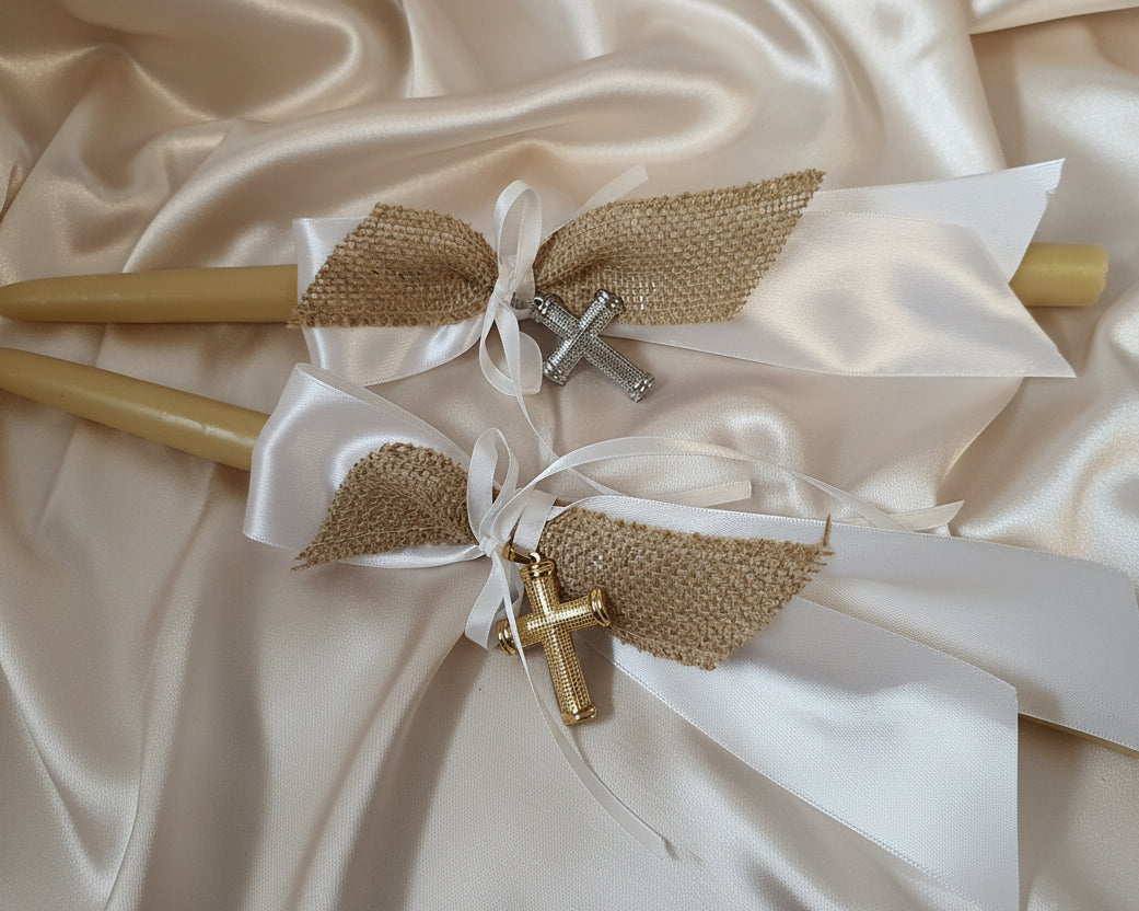 Palm Sunday Candles • Easter Lambathes GOLD / SILVER cross