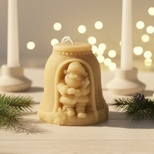 Beeswax Christmas pillar - Santa Bell