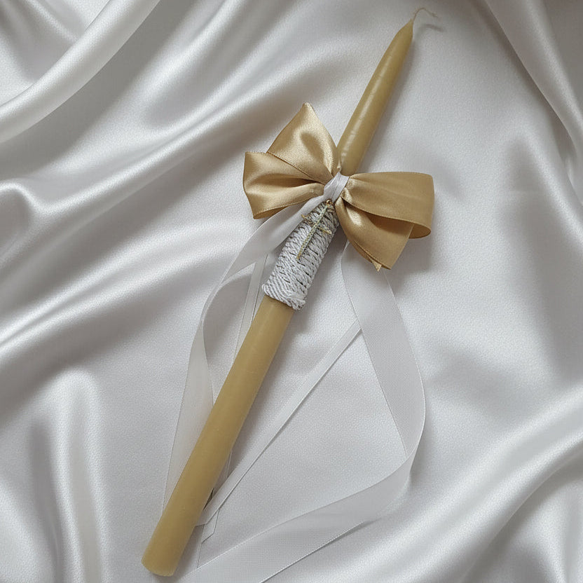 Beeswax Palm Sunday Orthodox Easter candles Gold torquoise cross
