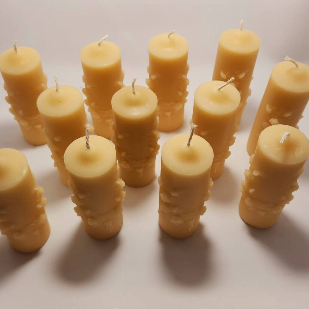 Artisan mini rose beeswax pillar candle