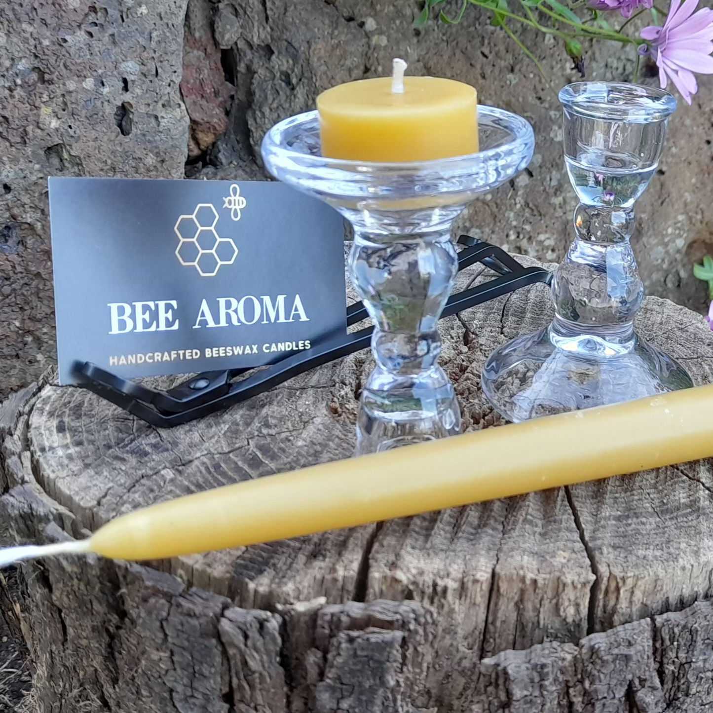 2 in 1 glass holder pack with beeswax tealights and taper candles